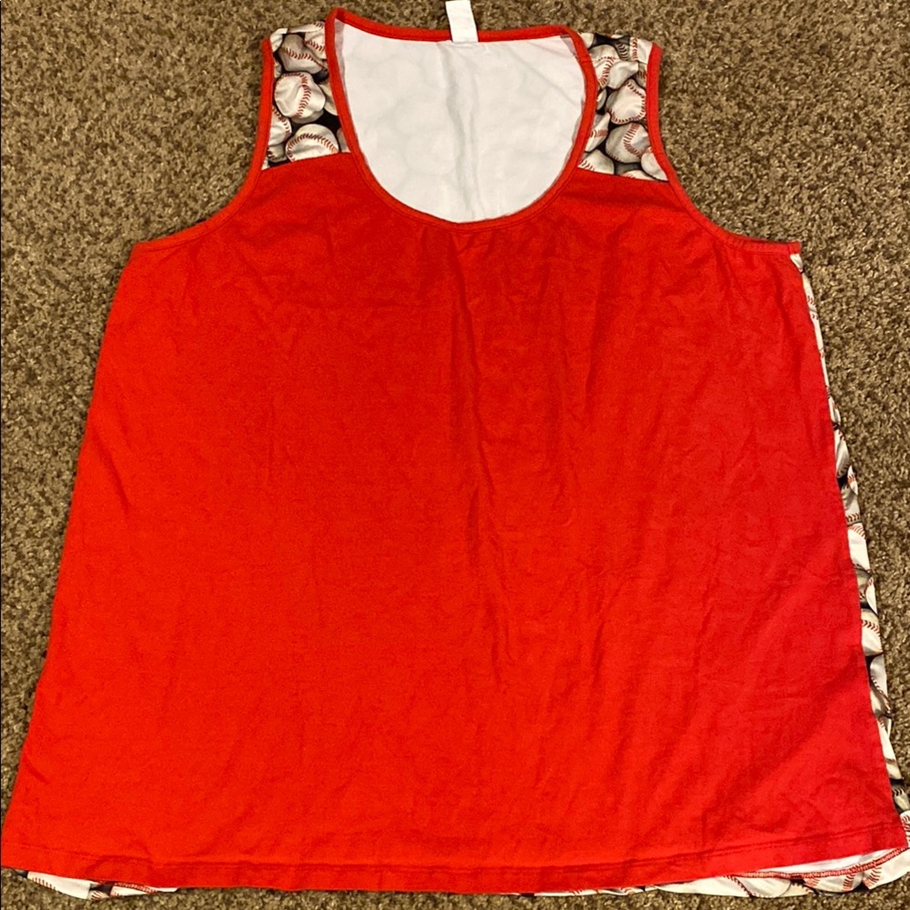 Baseball Sunshine & Rodeo Brand Size 2X Red Sleeveless Women's Baseball Tank Top